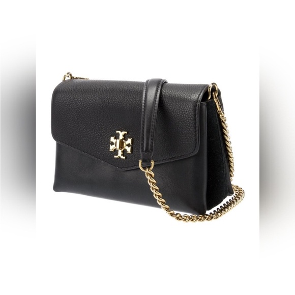 Tory Burch Kira Black Pebbled Leather Mixed Media Mini Crossbody Bag Gold Chain - Picture 4 of 16